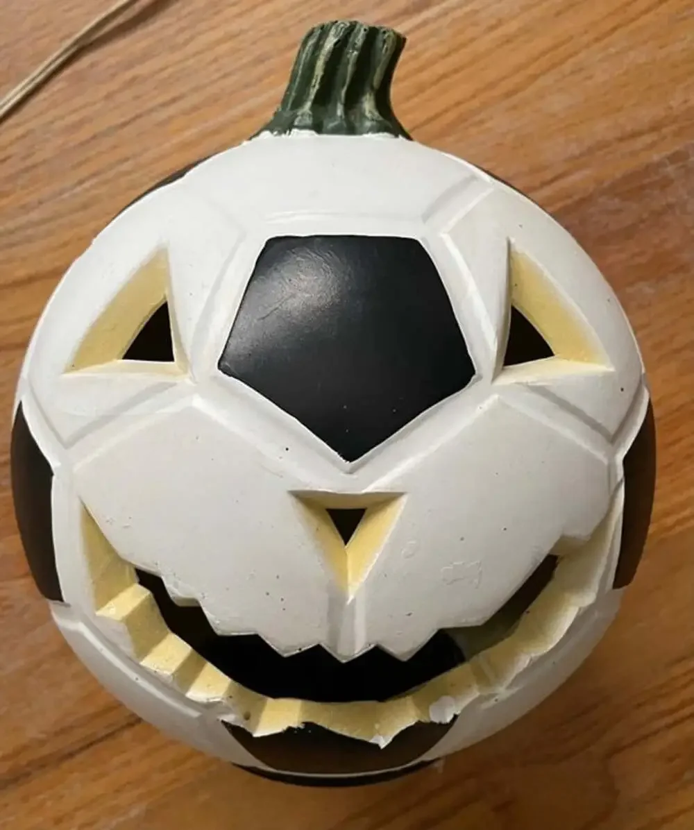 NEW Vintage Intertek Lighted Soccer Ball Jack-O-Lantern Pumpkin Blow Mold Decor